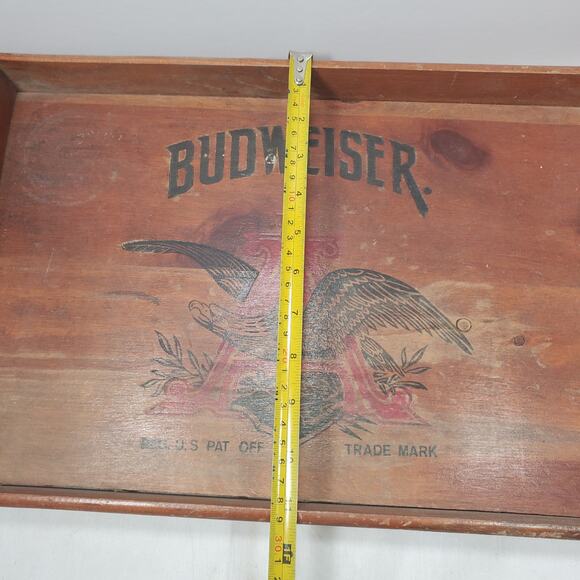 Vtg Budweiser Beer Anheuser Busch Wood Serving Tray 18 x 11.5 x 3" Man Cave - Picture 8 of 12